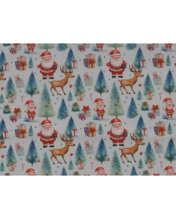 Santa Claus and Rudolph Polycotton Print, Blue
