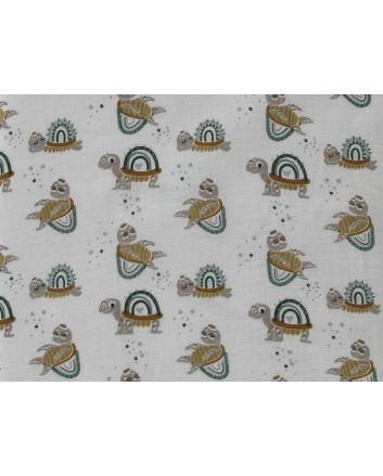 Sea Turtles Flat Double Gauze, White