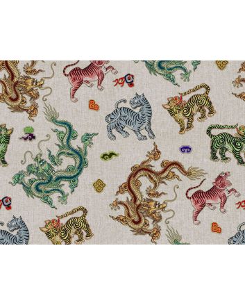 Showcase Cotton Rich Printed Panama, Gongbi Dragons