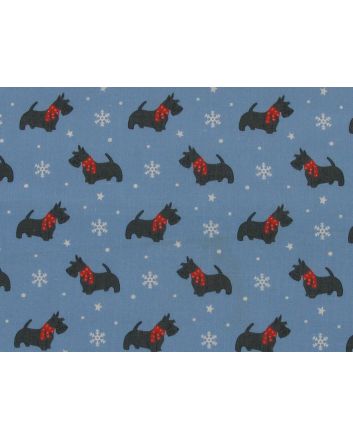Snowflake Schnauzers Polycotton Print, Blue