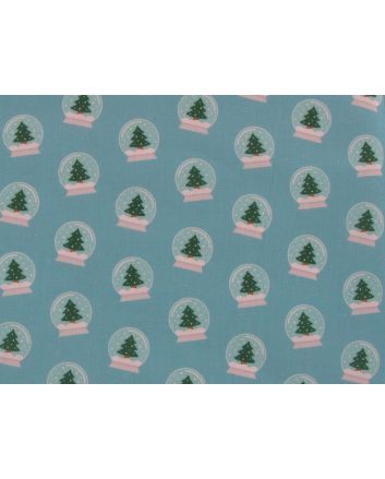 Snowglobe Christmas Trees Polycotton Print, Blue