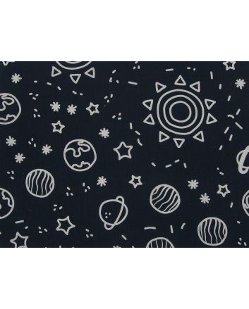 Space Polycotton Print, Dark Navy