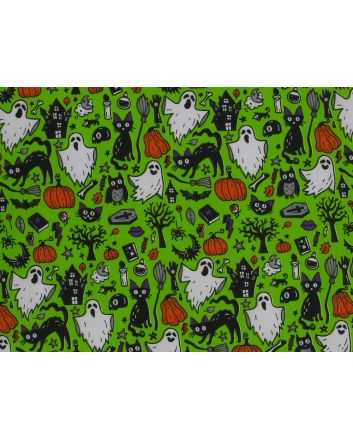 Spooky Night Halloween Polycotton Print, Lime
