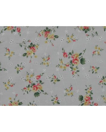 Summer Time Bouquets Printed Embroidered Anglaise, Silver 
