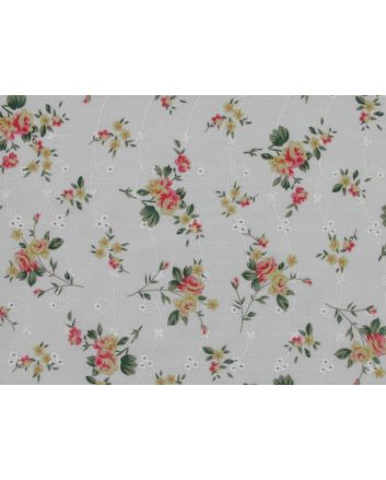 Summer Time Bouquets Printed Embroidered Anglaise, White