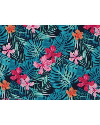 Tropical Dream Cotton Poplin Print, Green And Fuchsia
