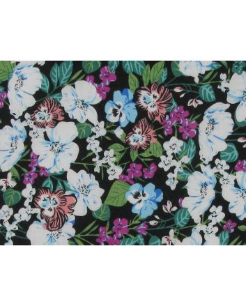 Tropical Floral Cotton Lawn, Black