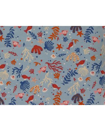 Vibrant Sealife Cotton Jersey Print, Light Blue