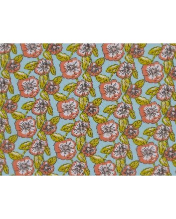 Vintage Floral Polycotton, Sky Blue