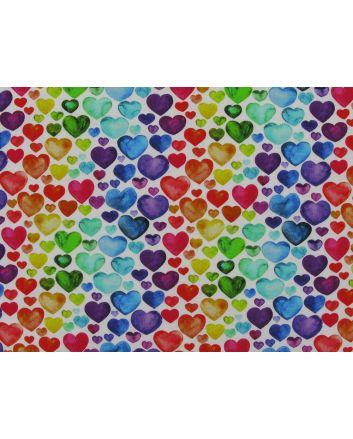Watercolour Rainbow Hearts Cotton Jersey Print