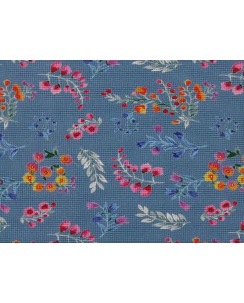 Watercolour Tulip Meadow Mini Waffle Cotton Jersey, Blue