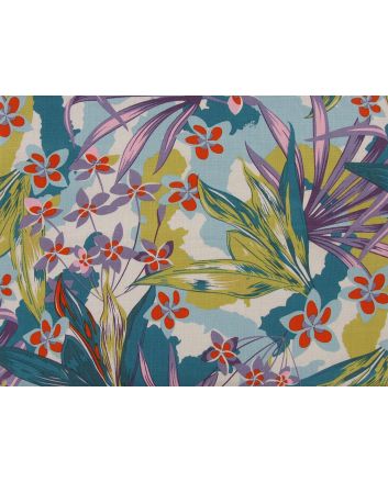 Wildflower Harmony Stretch Cotton Linen Print, Sky Blue