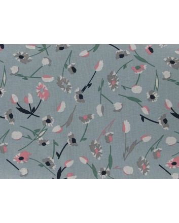 Wildflower Poppy Printed Cotton Linen Blend, Blue