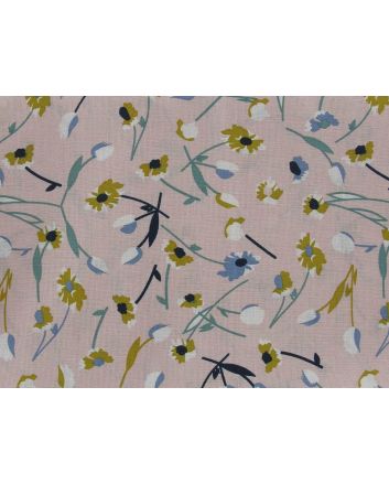 Wildflower Poppy Printed Cotton Linen Blend, Pink