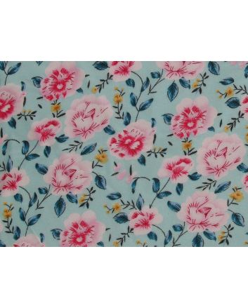 Wildflower Rose Viscose Print, Sky