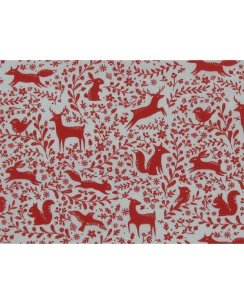 Winter Forest Scene Polycotton Print, Red